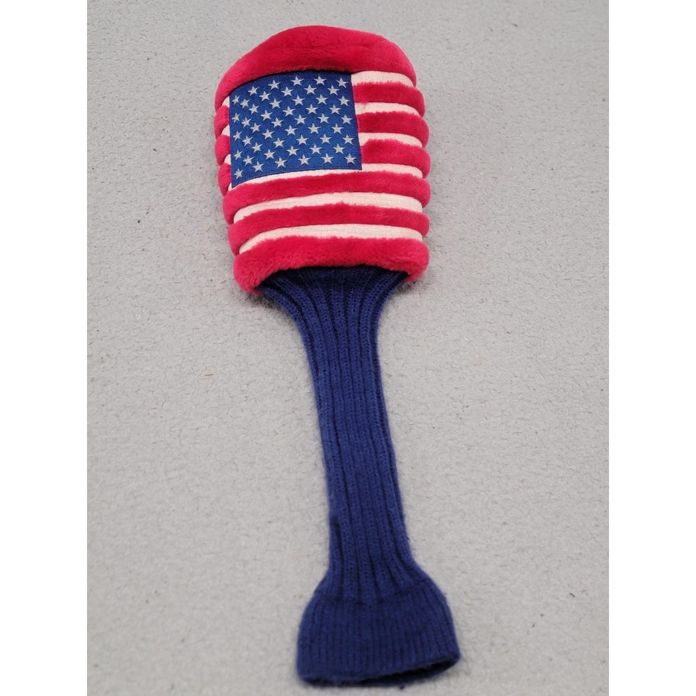 USA Flag Driver Head Cover Patriotic Knit Plush Sock Stars Stripes Golf Club